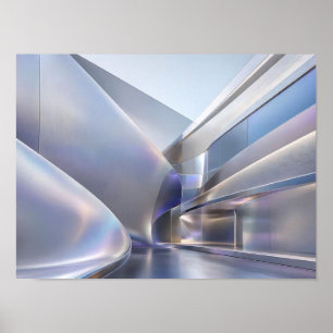 Poster Arte Abstrata de Arquitetura Fluida Prateada Futur