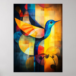 Poster Arte Abstrata de Beija-flor - Pássaro Geométrico