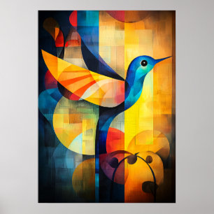 Poster Arte Abstrata de Beija-flor - Pássaro Geométrico