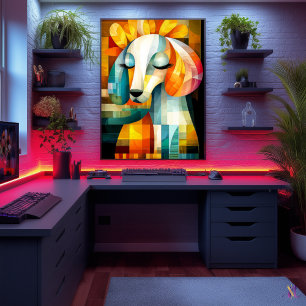 Poster Arte Abstrata de Cachorro - Design Geométrico de A