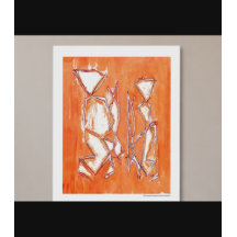 Arte Abstrata de Casal Pop Vibrante Laranja