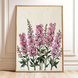 Poster Arte Abstrata de Delphinium Rosa em Tela
