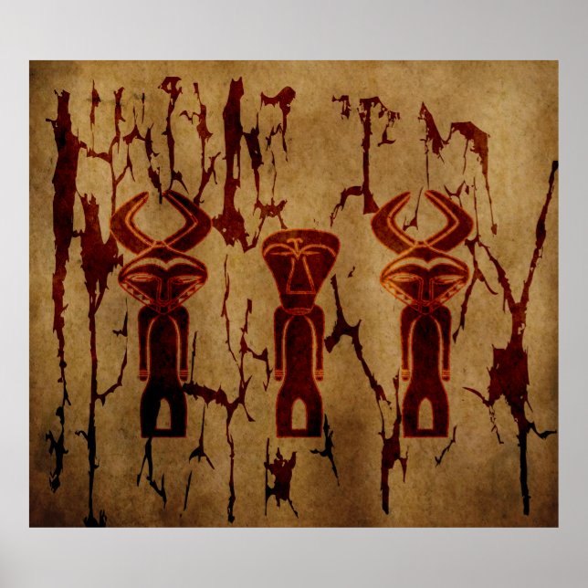 Poster Arte abstrata de desenho antigo tribal africano (Frente)