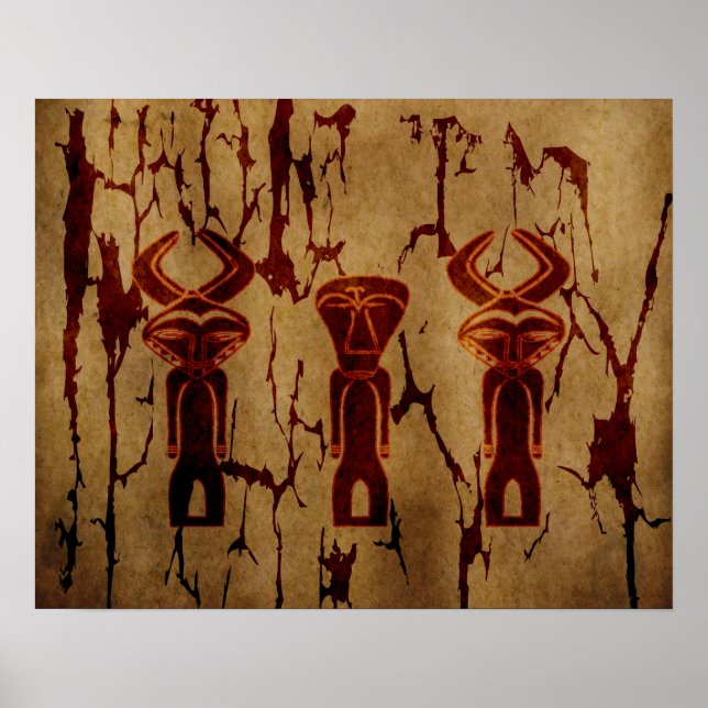 Poster Arte abstrata de desenho antigo tribal africano (Frente)