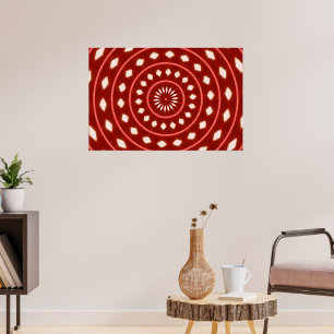 Poster Arte Abstrata de Explosão Solar Geométrica Vermelh