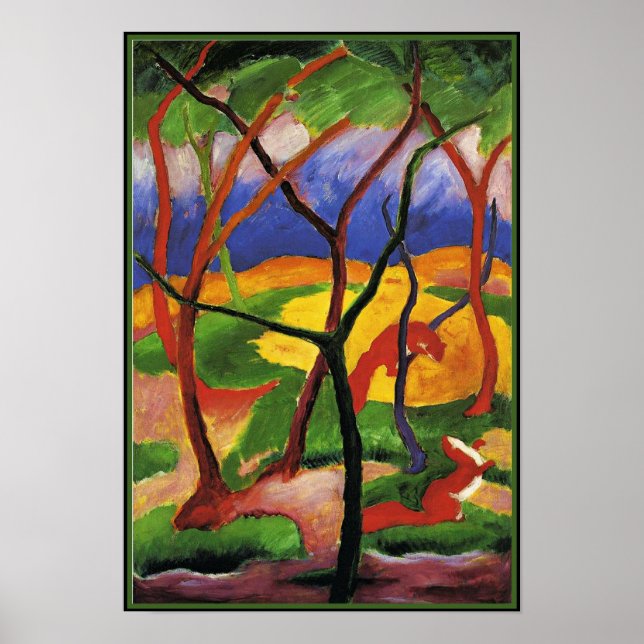 Poster Arte abstrata de Franz Marc, Doninhas Brincando (Frente)