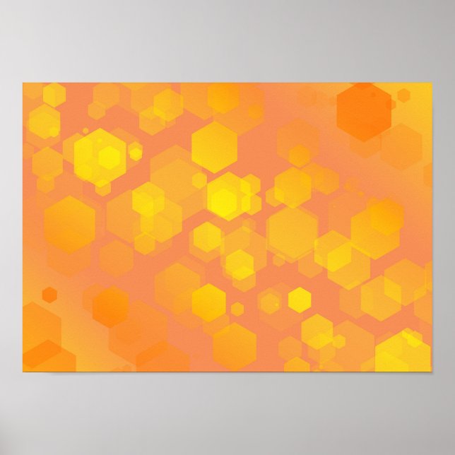 Poster Arte Abstrata de Hexágono - Tons Amarelos e Laranj (Frente)