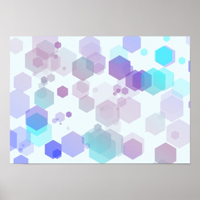 Poster Arte Abstrata de Hexágono - Tons Roxos e Azuis (Frente)