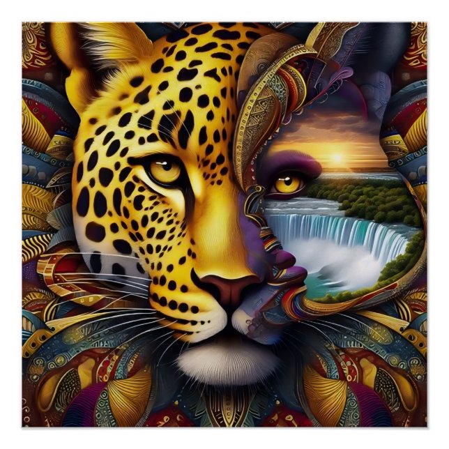 Pôster Arte abstrata de leopardo (Frente)
