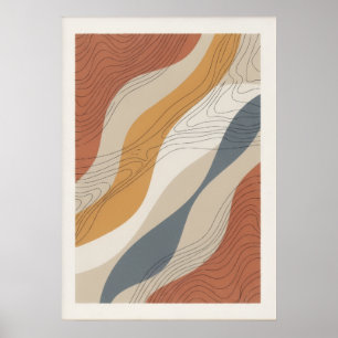 Poster Arte Abstrata de Linha Topográfica Moderna