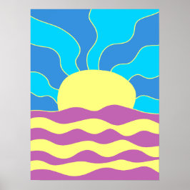 Poster Arte abstrata de nascer do sol e ondas