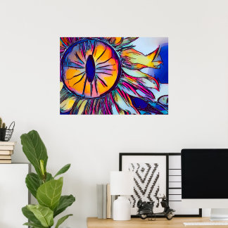 POSTER ARTE ABSTRATA DE OLHO DE GIRASSOL| VIBRANTE & COLO