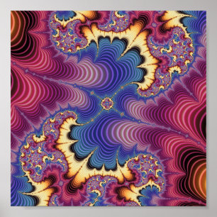 Poster Arte Abstrata de Onda Fractal Cósmica Vibrante