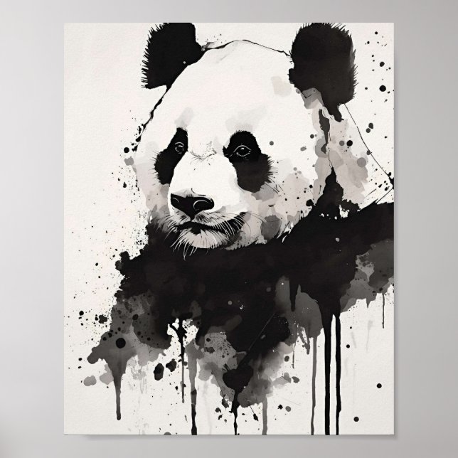 Poster Arte Abstrata de Panda para Parede – Tinta Preta e (Frente)