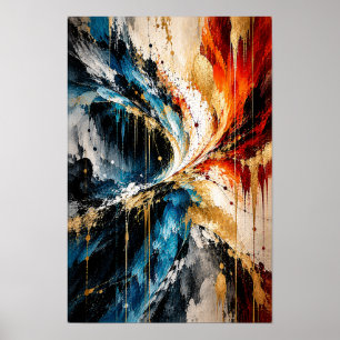 Poster Arte Abstrata de Parede Convergência Laranja Azul