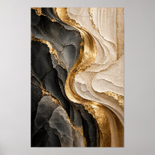 Poster Arte abstrata de parede fluindo em preto bege e do