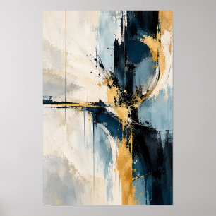 Poster Arte abstrata de parede interseção azul naval dour
