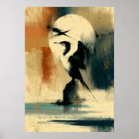 Arte Abstrata de Pelicano Perikan Japonês Sumi-E n