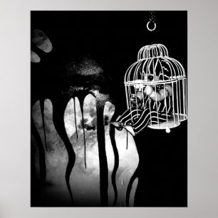 Poster Arte abstrata do horror - boneca na gaiola