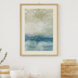Poster Arte abstrata do oceano em azul e bege