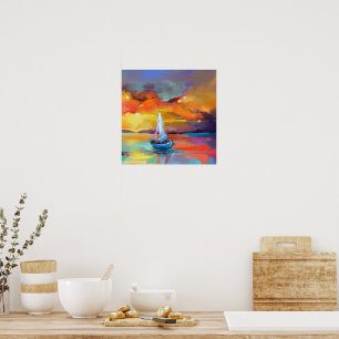 Poster Arte abstrata do pôr do sol de veleiro colorido