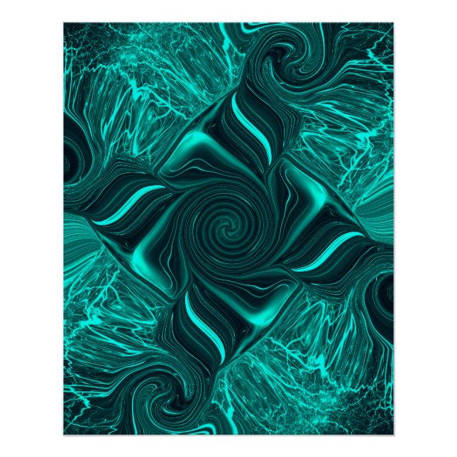 Pôster Arte Abstrata em Mármore Líquido Turquesa (Frente)