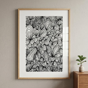 Poster Arte abstrata em preto e branco desenhada à mão co