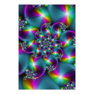 Pôster Arte Abstrata Espiral Fractal Arco-íris Psicodélic