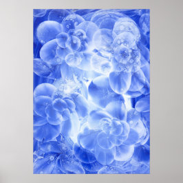 Poster Arte abstrata floral azul pintada à mão em branco