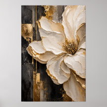 Arte Abstrata Floral Creme e Dourado na Parede