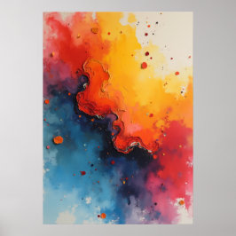 Poster Arte Abstrata Fluido Fogo e Oceano