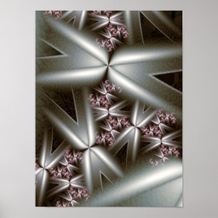 Poster Arte Abstrata Fractal Cruz Metálica Futurista