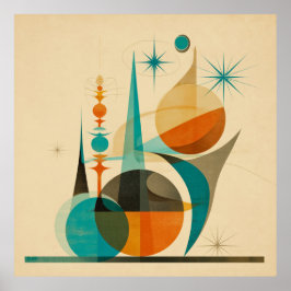 Poster Arte Abstrata Geométrica de Design Retro de Meados