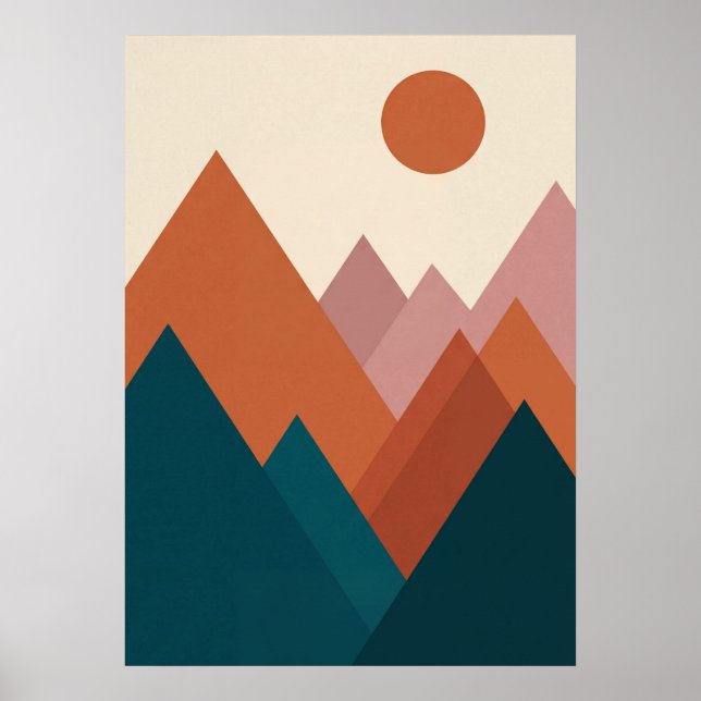 Poster : Arte Abstrata Geométrica de Montanha Boho Minima (Frente)