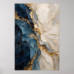 Poster Arte abstrata geométrica em bege, dourado e azul-v