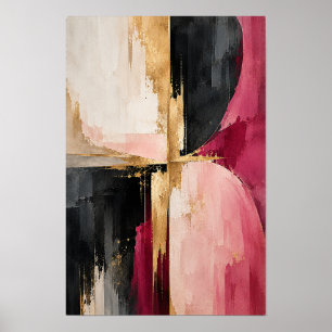 Poster Arte Abstrata Geométrica em Dourado Preto Carmesim