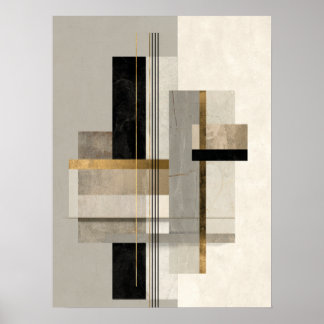 Poster Arte Abstrata Geométrica Moderna a Ouro