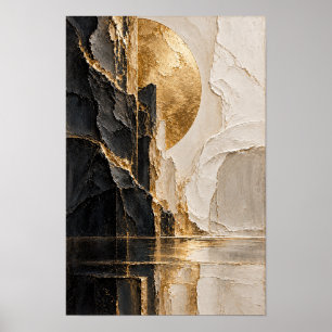 Poster Arte Abstrata Geométrica Parede Marfim Preto e Dou