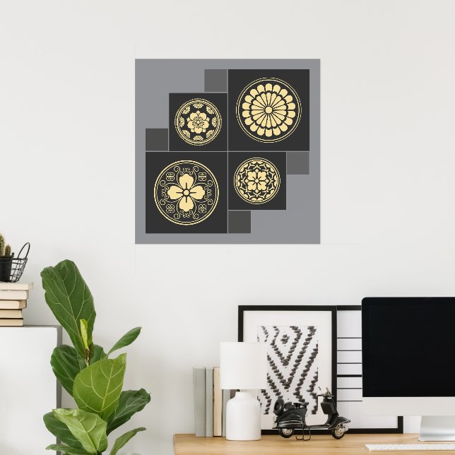 Poster Arte abstrata Kamon japonesa (Escritório em casa)