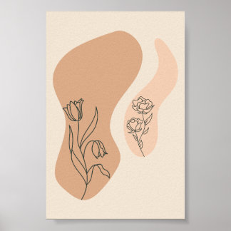 Poster Arte abstrata minimalista de linha floral boho