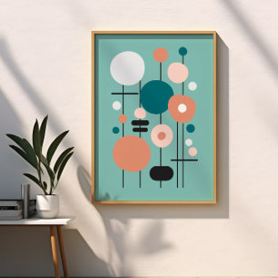 Poster Arte Abstrata Moderna Geométrica em Salmão Azul-Ve