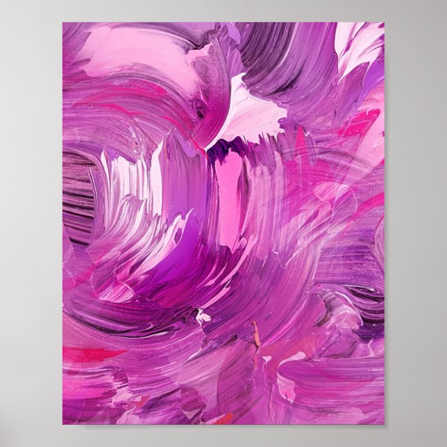 Poster Arte abstrata moderna roxa rosa branca (Frente)