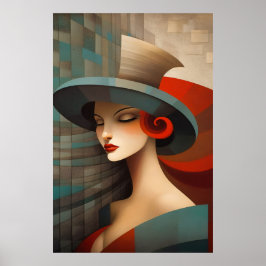 Poster Arte Abstrata Mulher De Chapéu