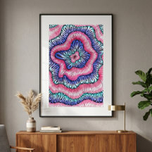Arte abstrata psicodélica em rosa e azul com linha