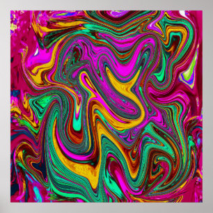 Poster Arte Abstrata Rosa Quente Marmorizada e Verde Espu