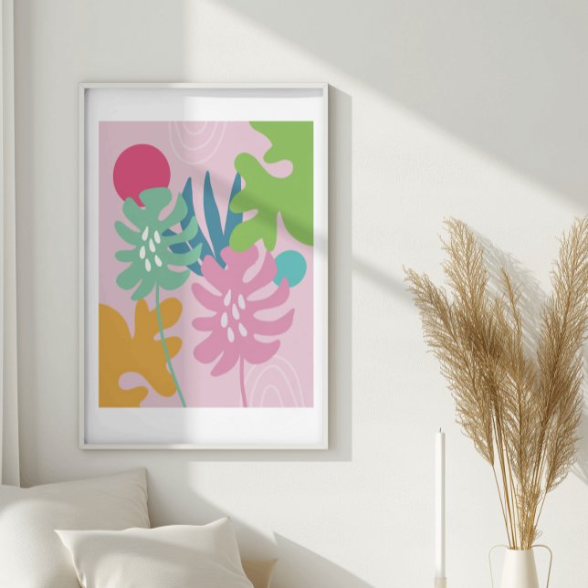 Poster Arte abstrata simples tropical floral moderna rosa (Criador carregado)
