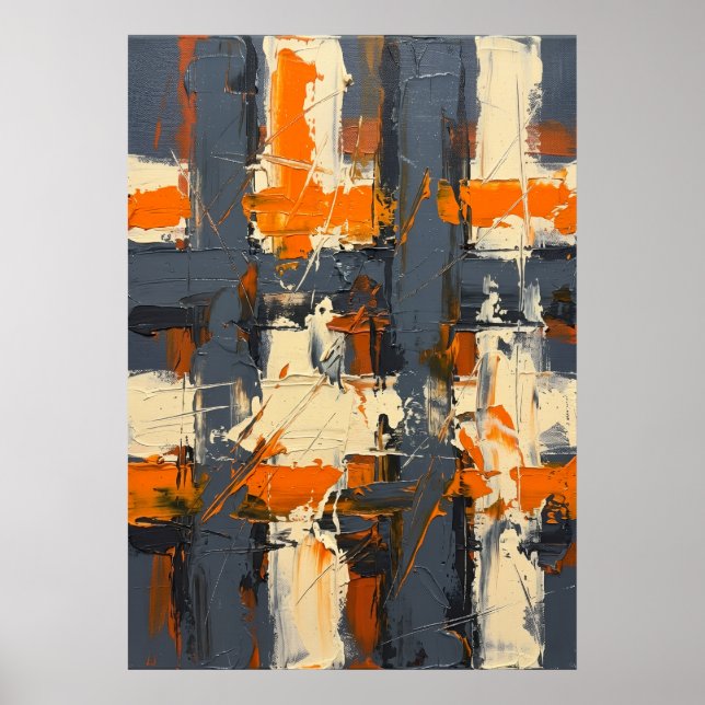 Poster Arte abstrata texturizada laranja e cinza (Frente)