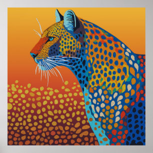 Poster Arte Abstrata Vibrante de Leopardo