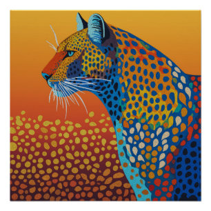 Pôster Arte Abstrata Vibrante de Leopardo