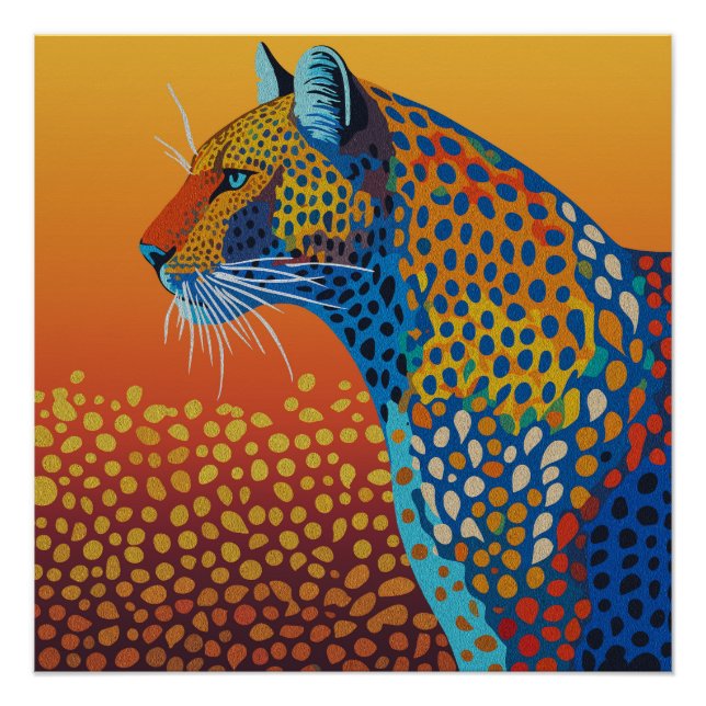 Pôster Arte Abstrata Vibrante de Leopardo (Frente)